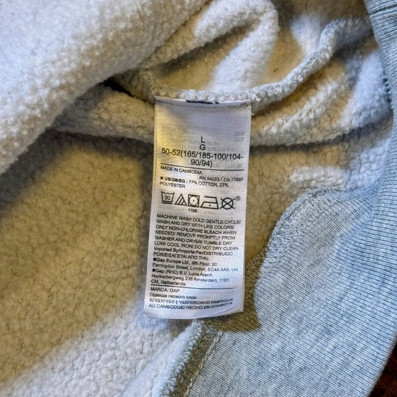 GAP Heather Gray Pullover Hoodie Sweatshirt Fleece Lined Men’s Large - Picture 7 of 7